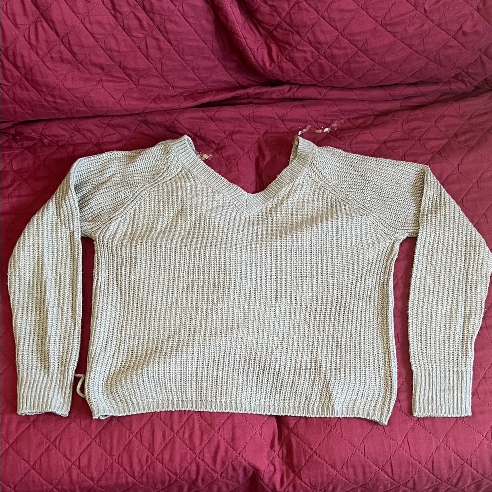V-Neck Drawstring Ribbed Women's Sweater - Geay - Picture 5 of 5
